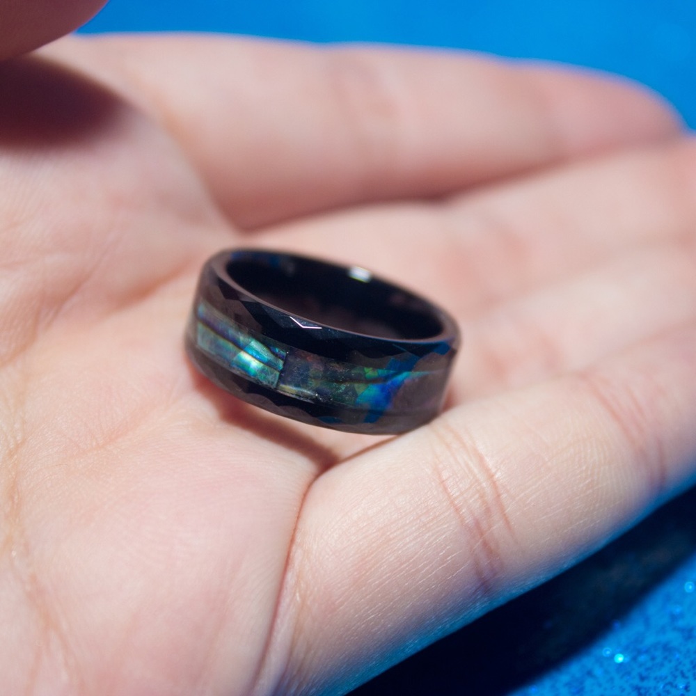 Abalone Shell Black Tungsten Ring